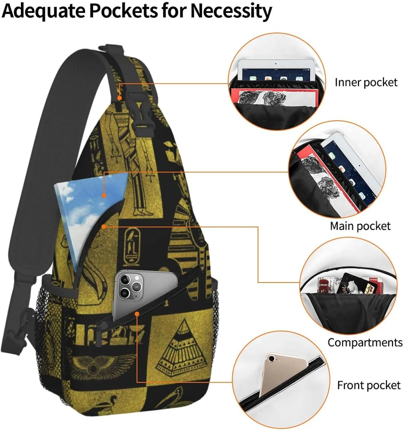 Ancient Egyptian Pyramids Vintage Cultural Symbols Men'S Crossbody Bag Travel Hiking Shoulder Backpack Chest Bag