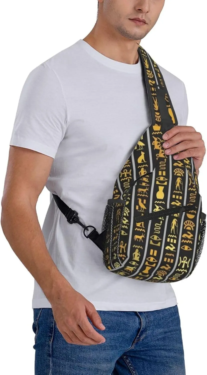 Ancient Egyptian Pyramids Vintage Cultural Symbols Men'S Crossbody Bag Travel Hiking Shoulder Backpack Chest Bag