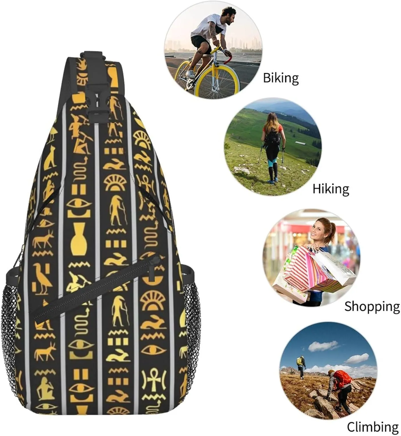 Ancient Egyptian Pyramids Vintage Cultural Symbols Men'S Crossbody Bag Travel Hiking Shoulder Backpack Chest Bag