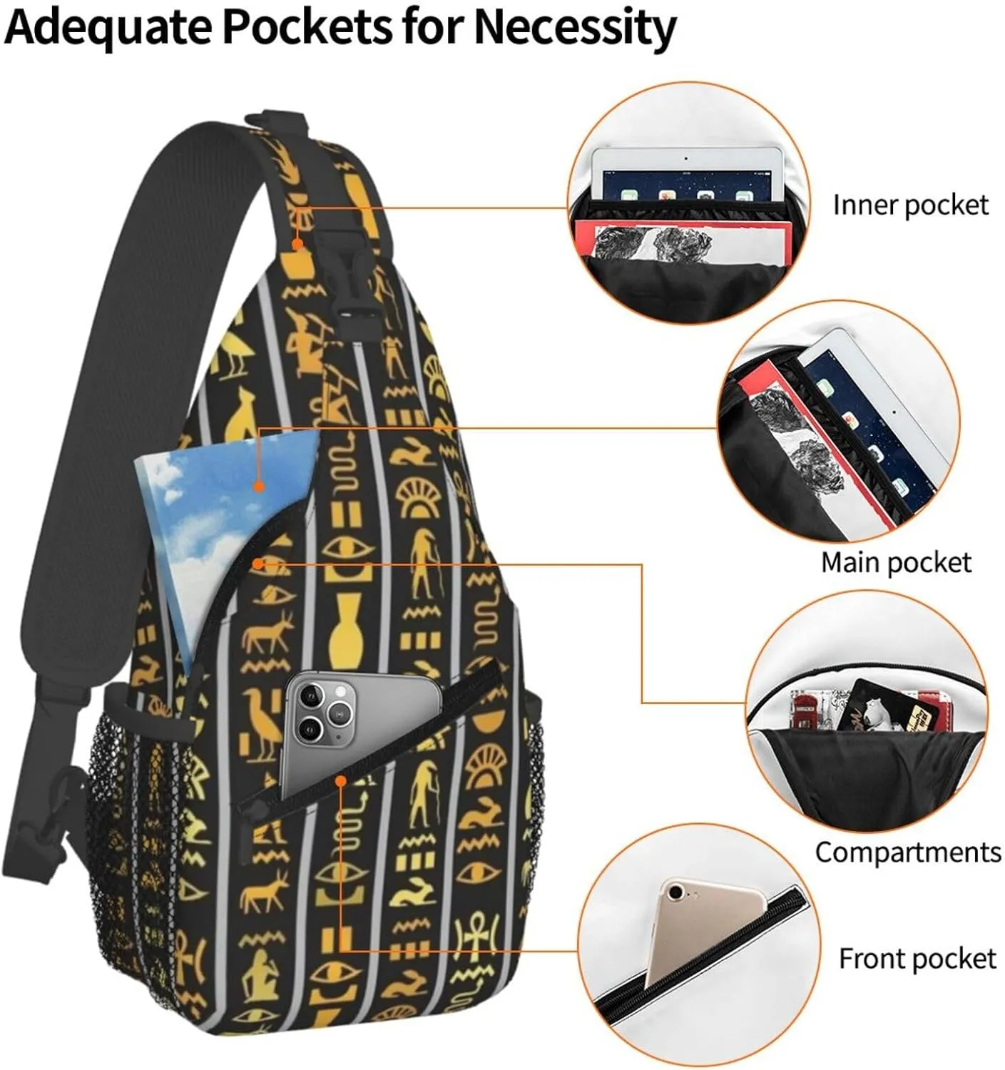 Ancient Egyptian Pyramids Vintage Cultural Symbols Men'S Crossbody Bag Travel Hiking Shoulder Backpack Chest Bag