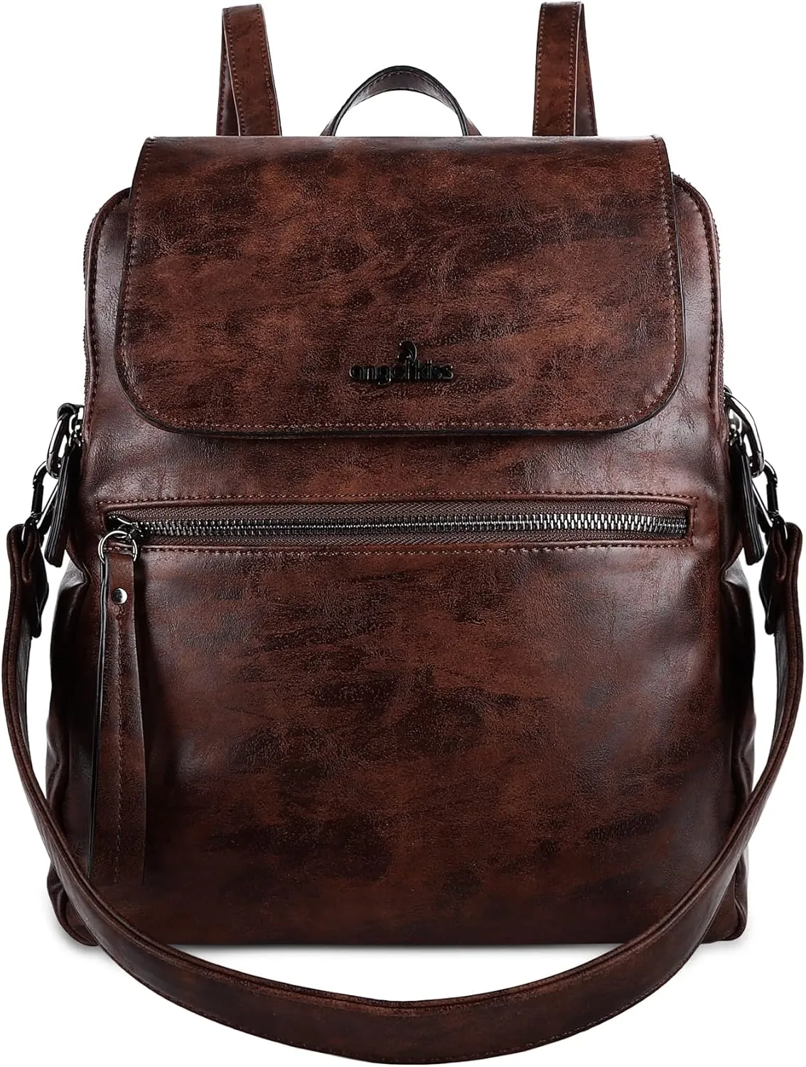 Angel Kiss Backpack Purse for Women Casual Fashion Vegan Leather Shoulder Bag Ladies Zipper Magnetic Flap Backpack