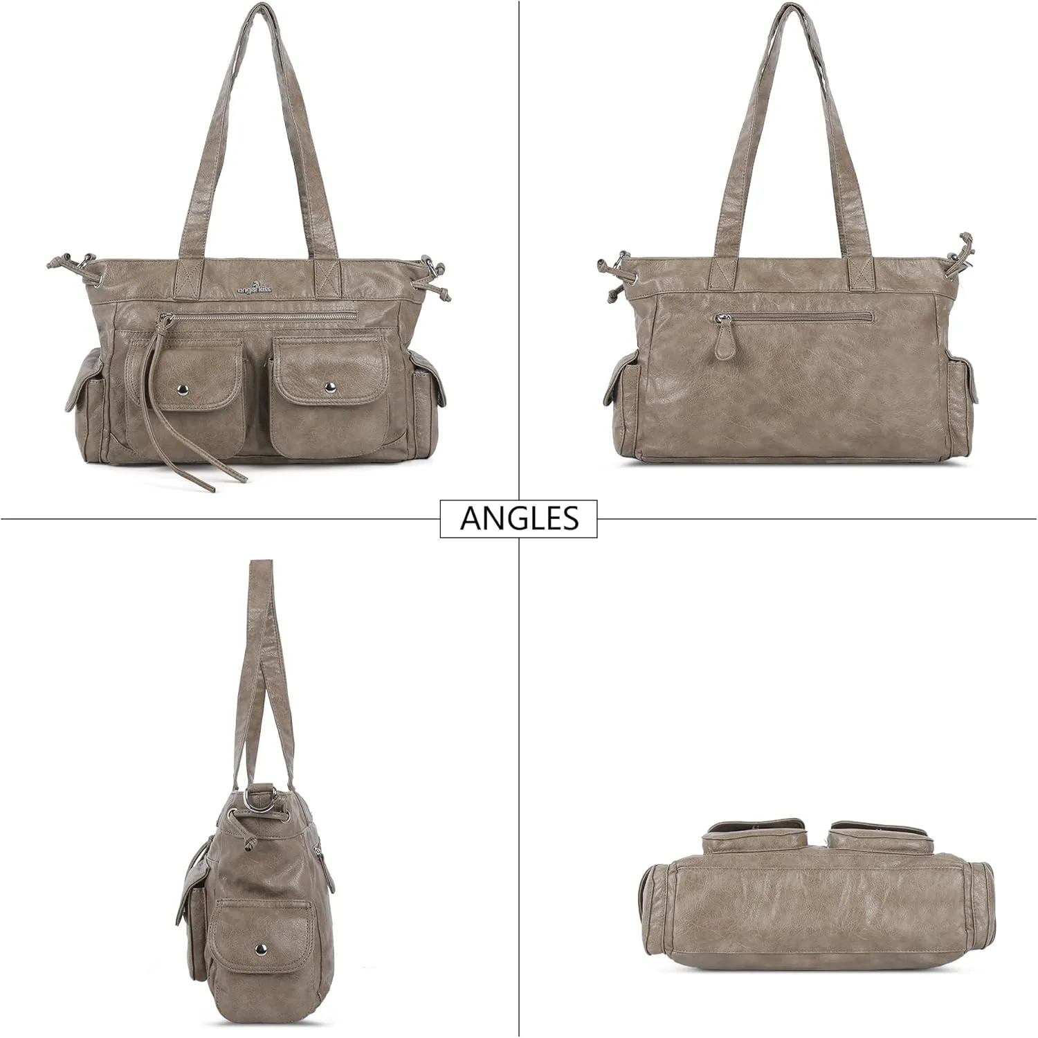 Angel Kiss Handbags for Women Soft Vegan Leather Purses Multiple Pockets Shoulder Bags Ladies Roomy Zippers Tote Bag