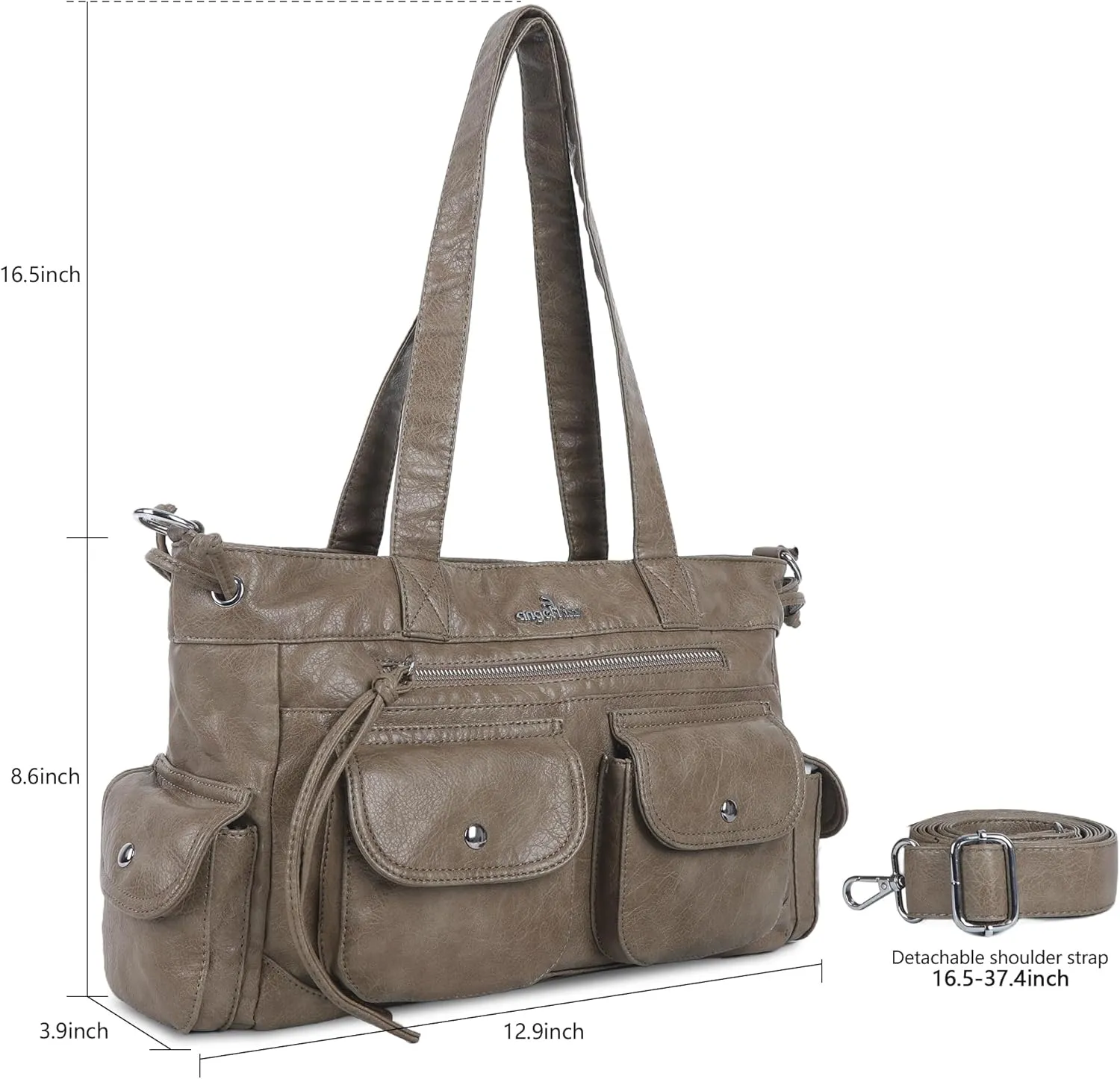 Angel Kiss Handbags for Women Soft Vegan Leather Purses Multiple Pockets Shoulder Bags Ladies Roomy Zippers Tote Bag
