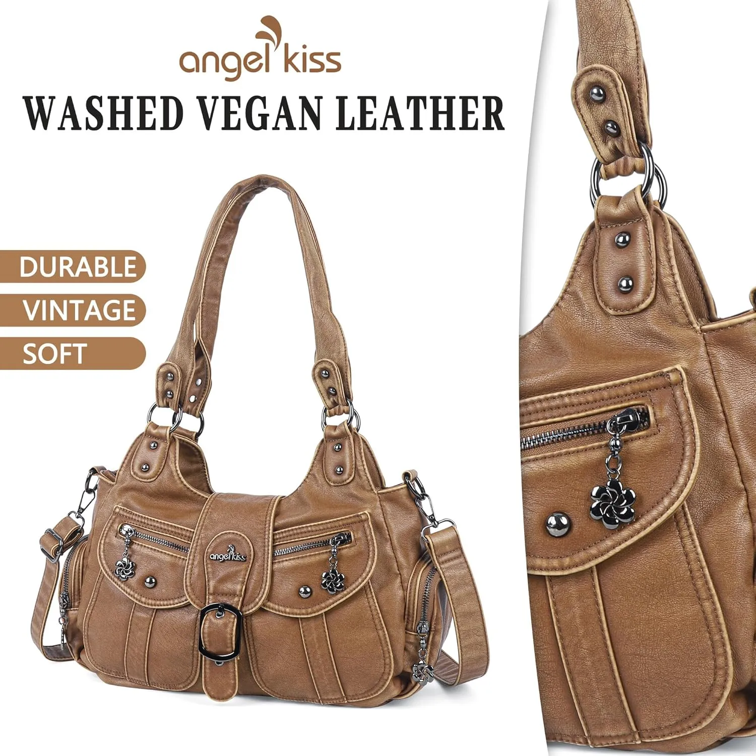 Angel Kiss Hobo Bags for Women Vegan Leather Shoulder Purses and Handbags Ladies Roomy Tote Bags Purse with Crossbody Strap
