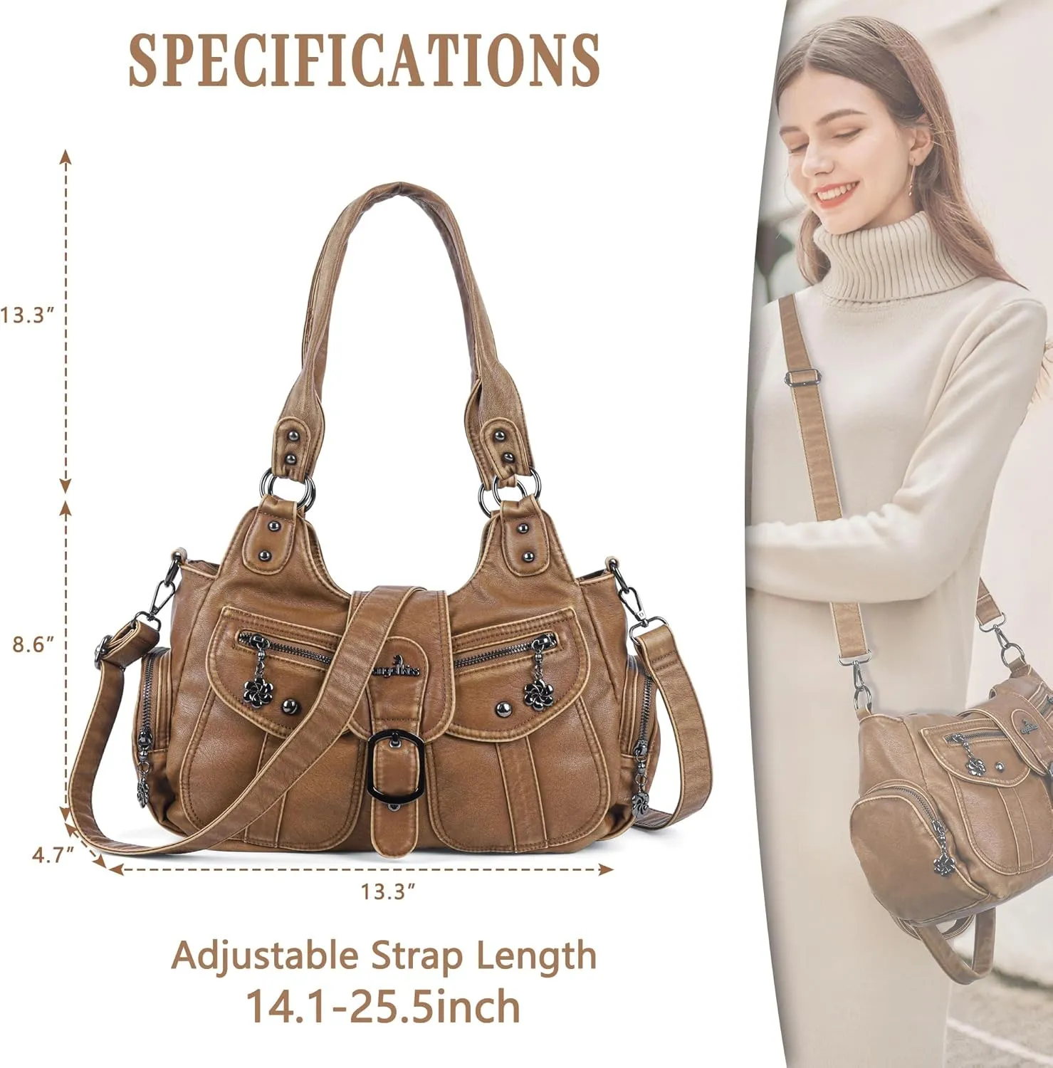 Angel Kiss Hobo Bags for Women Vegan Leather Shoulder Purses and Handbags Ladies Roomy Tote Bags Purse with Crossbody Strap