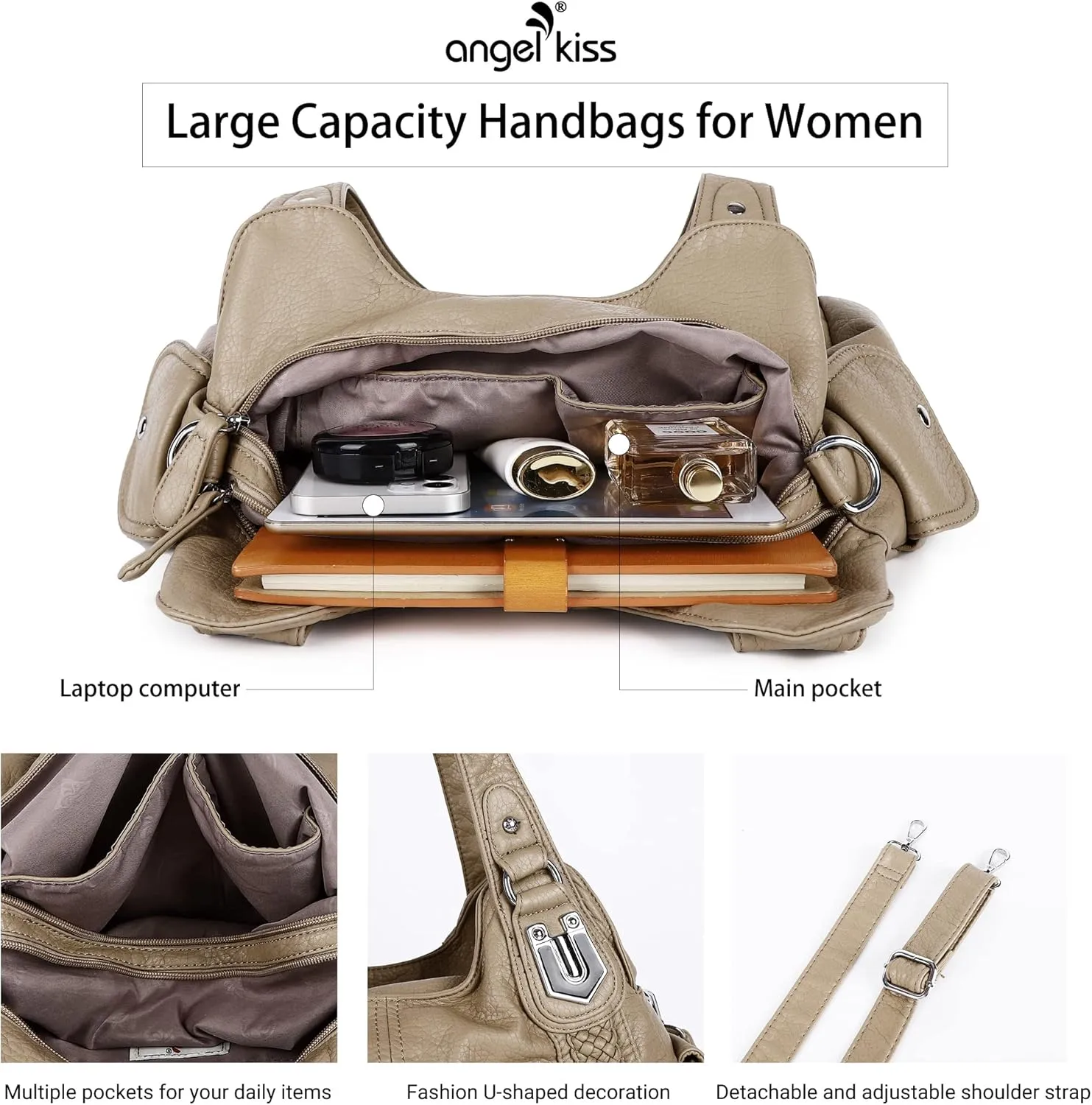 Angelkiss Purses and Handbags for Women Washed Vegan Leather Crossbody Hobo Satchel Shoulder Tote Purse