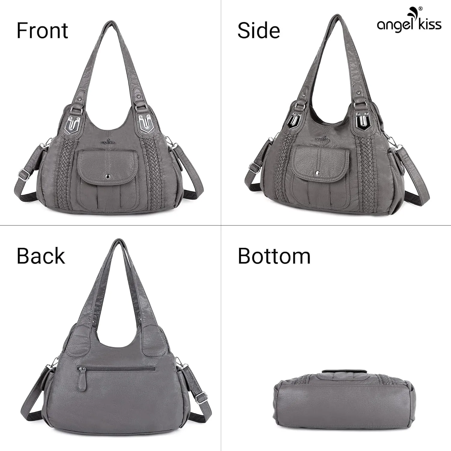 Angelkiss Purses and Handbags for Women Washed Vegan Leather Crossbody Hobo Satchel Shoulder Tote Purse