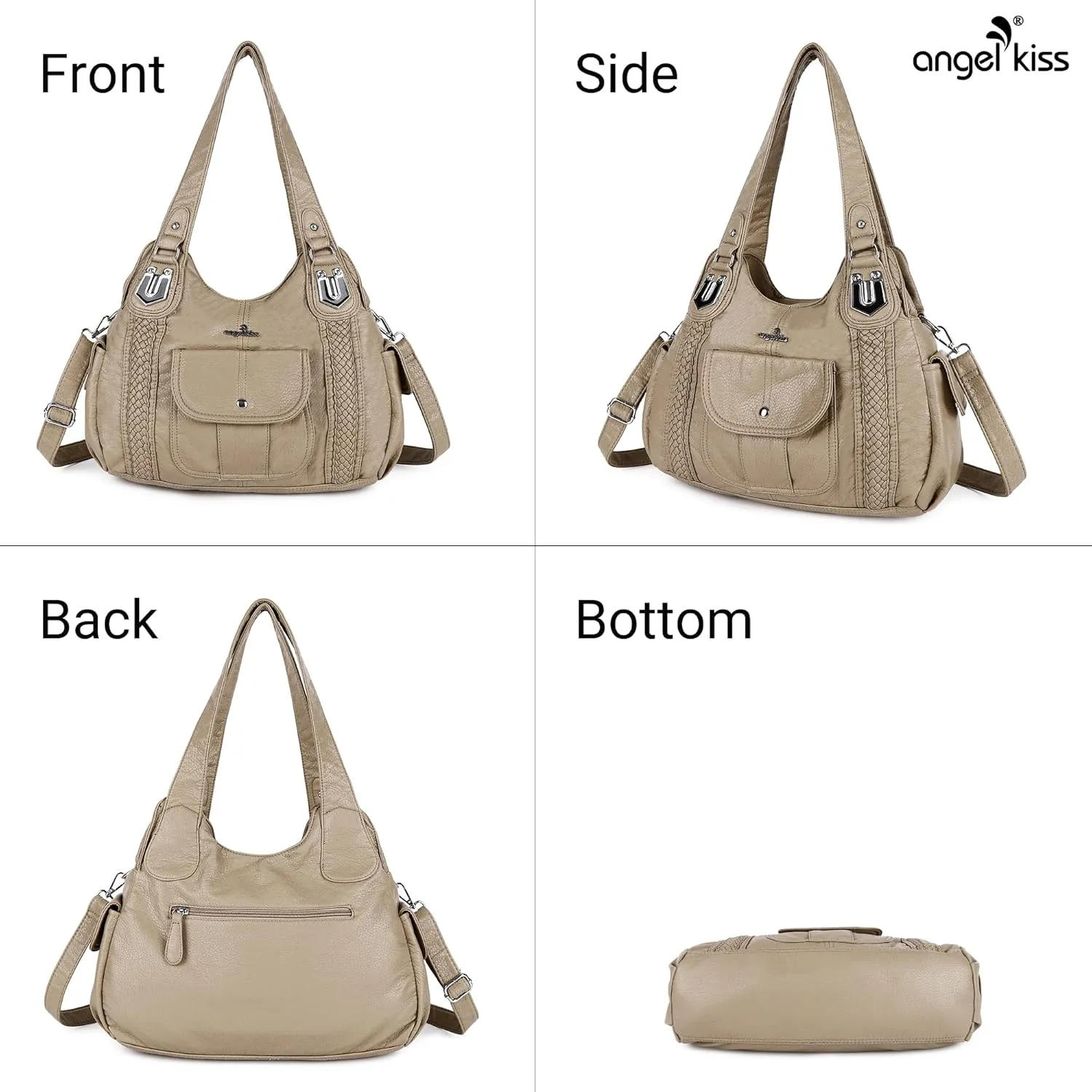 Angelkiss Purses and Handbags for Women Washed Vegan Leather Crossbody Hobo Satchel Shoulder Tote Purse