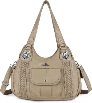 Angelkiss Purses and Handbags for Women Washed Vegan Leather Crossbody Hobo Satchel Shoulder Tote Purse