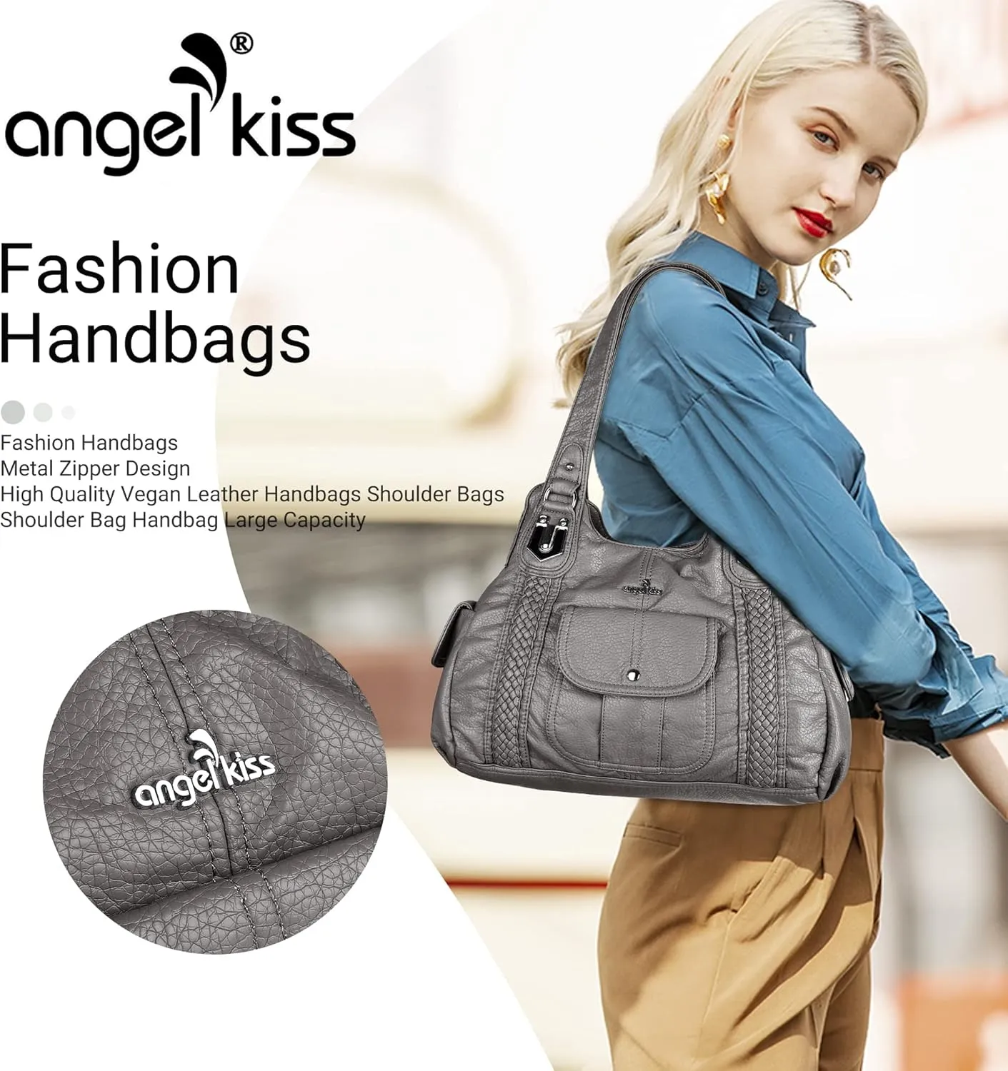 Angelkiss Purses and Handbags for Women Washed Vegan Leather Crossbody Hobo Satchel Shoulder Tote Purse