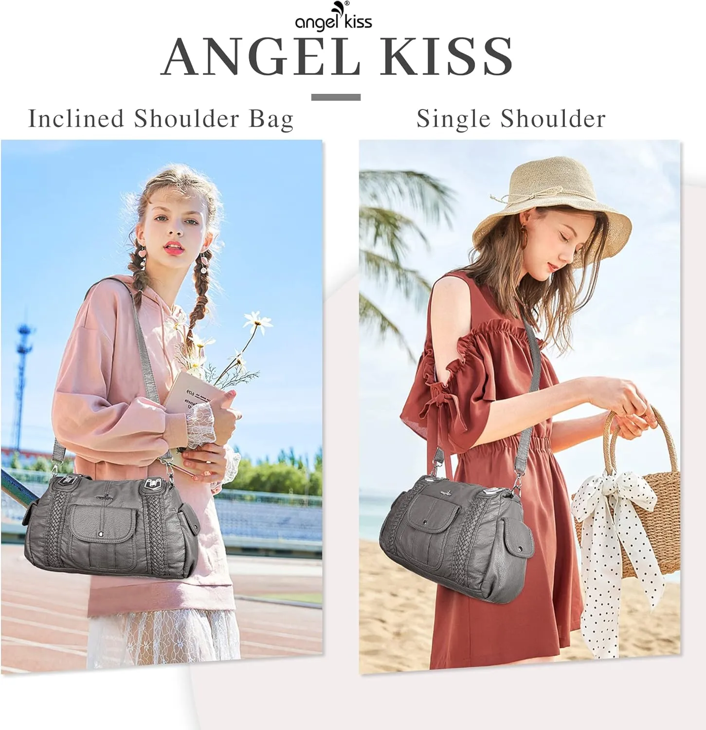 Angelkiss Purses and Handbags for Women Washed Vegan Leather Crossbody Hobo Satchel Shoulder Tote Purse