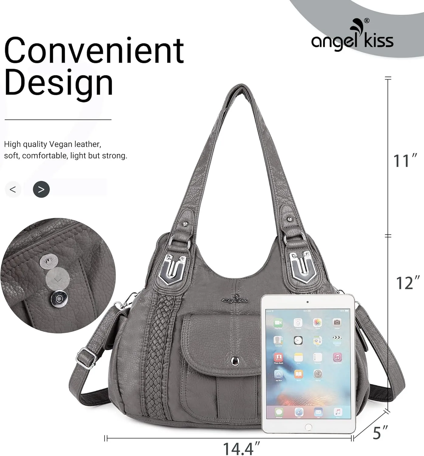 Angelkiss Purses and Handbags for Women Washed Vegan Leather Crossbody Hobo Satchel Shoulder Tote Purse