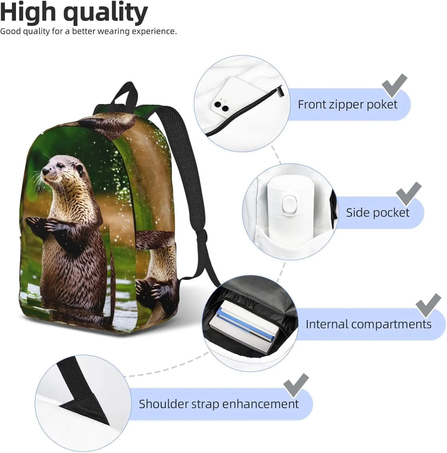 Animal Cute Brown Otters Print Vintage Canvas Backpack,Travel Bag,Stylish And Lightweight With Multiple Pockets