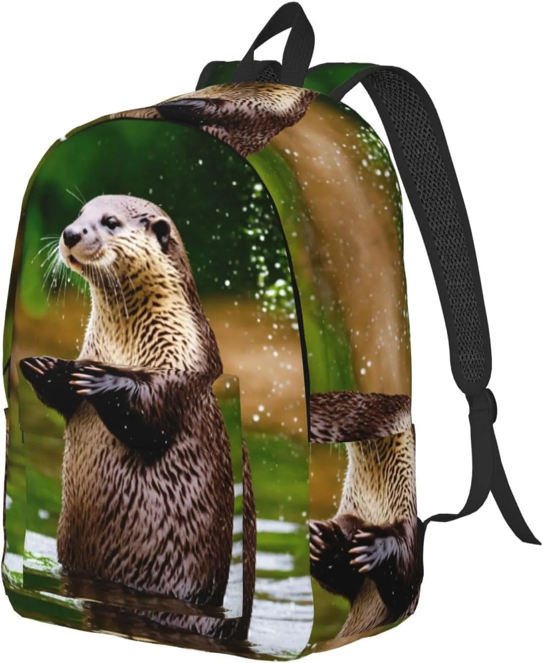 Animal Cute Brown Otters Print Vintage Canvas Backpack,Travel Bag,Stylish And Lightweight With Multiple Pockets