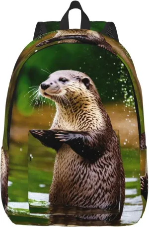 Animal Cute Brown Otters Print Vintage Canvas Backpack,Travel Bag,Stylish And Lightweight With Multiple Pockets