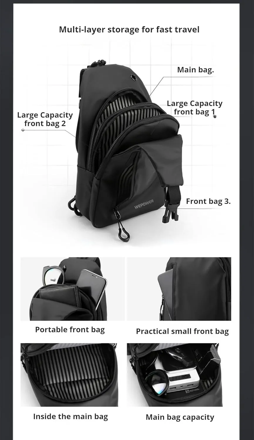 Anti-Theft Sling Bag Waterproof Crossbody Travel Tactical shoulder Bag for Men and Women (Black)