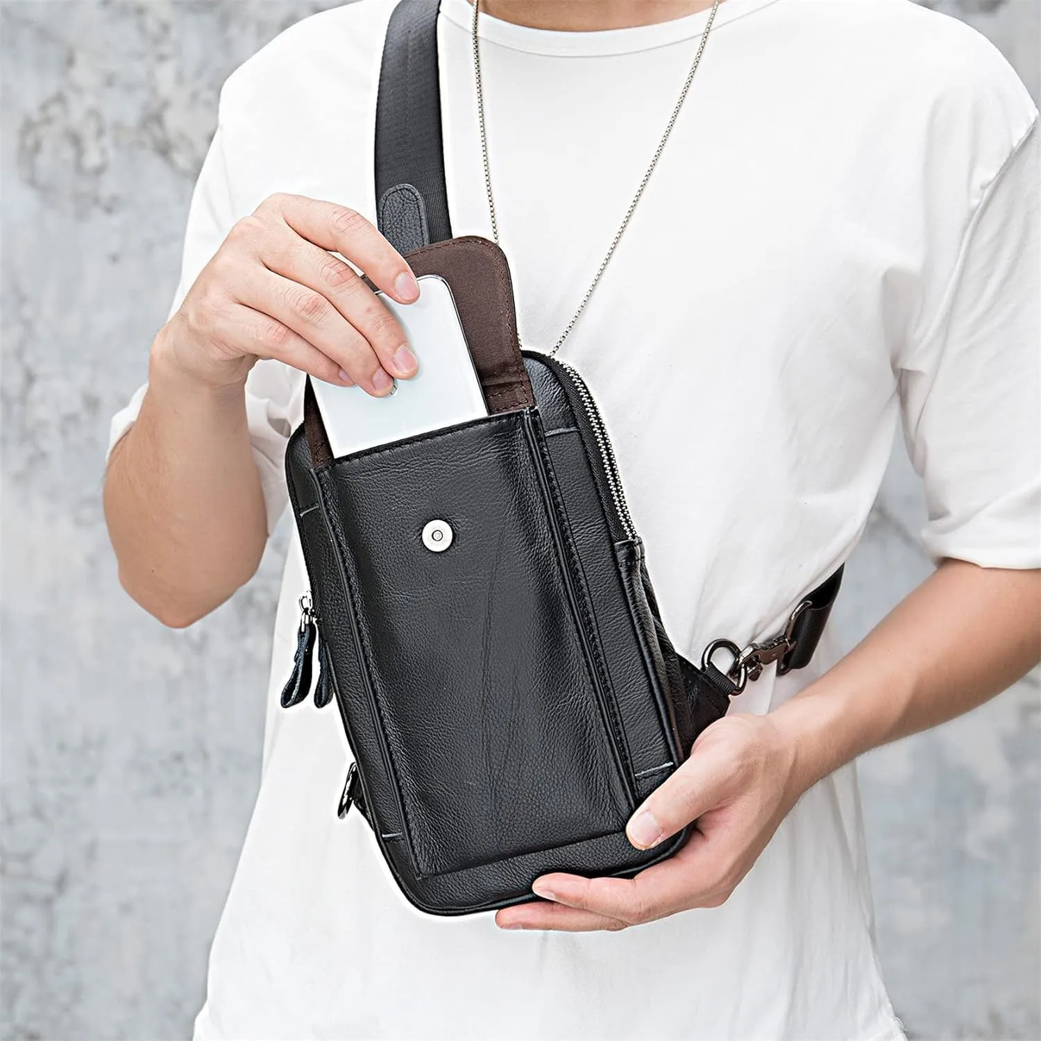 Anti Theft Sling Chest Bag Leather Chest Shoulder Backpack Travel Daypack For Outdoor Sports Crossbody Backpack