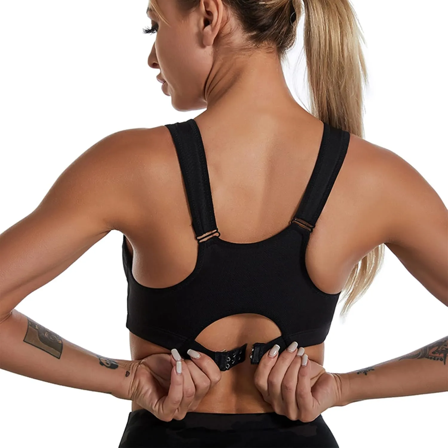 ANUFER Womens 2 Pack High Impact Sports Bra - Zip Front - Wirefree and Removable Pads - Racerback Yoga Sports Tank Top