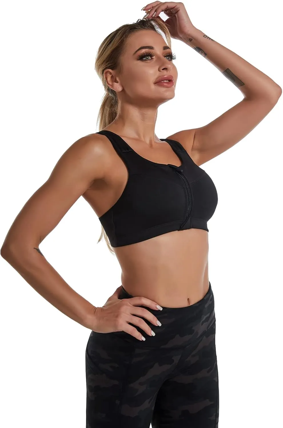 ANUFER Womens 2 Pack High Impact Sports Bra - Zip Front - Wirefree and Removable Pads - Racerback Yoga Sports Tank Top
