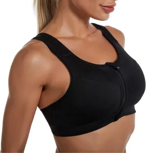 ANUFER Womens 2 Pack High Impact Sports Bra - Zip Front - Wirefree and Removable Pads - Racerback Yoga Sports Tank Top