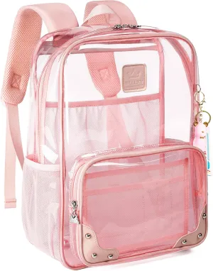 AO ALI VICTORY Clear Backpack for Women Men Stadium Events TPU Transparent Travel Backpacks Large Laptop College Bookbags Kids Elementary School Bag for Girls Boys Teens Student Causal Daypack-Pink