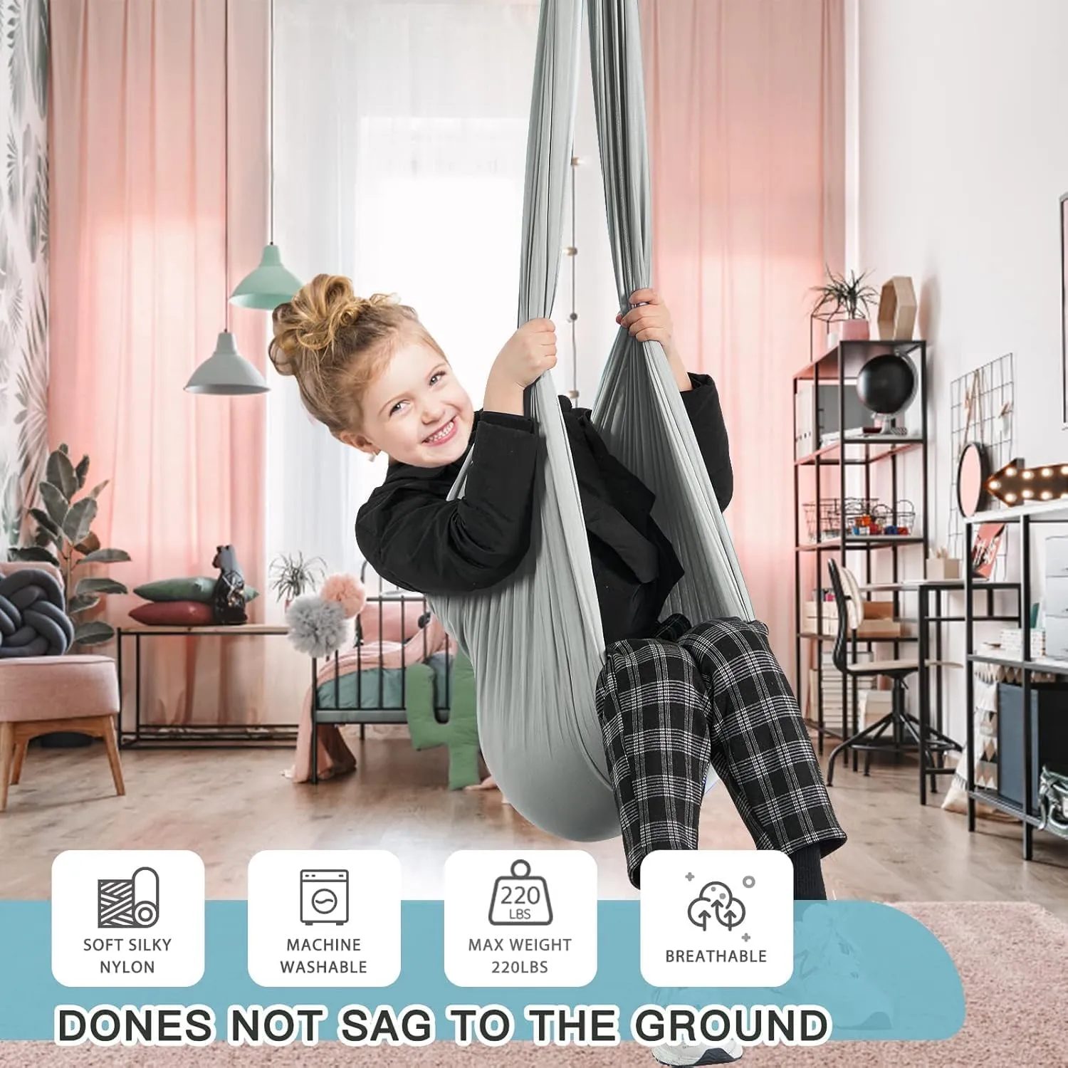 Aokitec Sensory Swing for Kids with Special Needs, Kid Swing Hammock Therapy Swing Indoor Swing for Children with Autism, ADHD, Asperger, Sensory Integration (Light Gray)