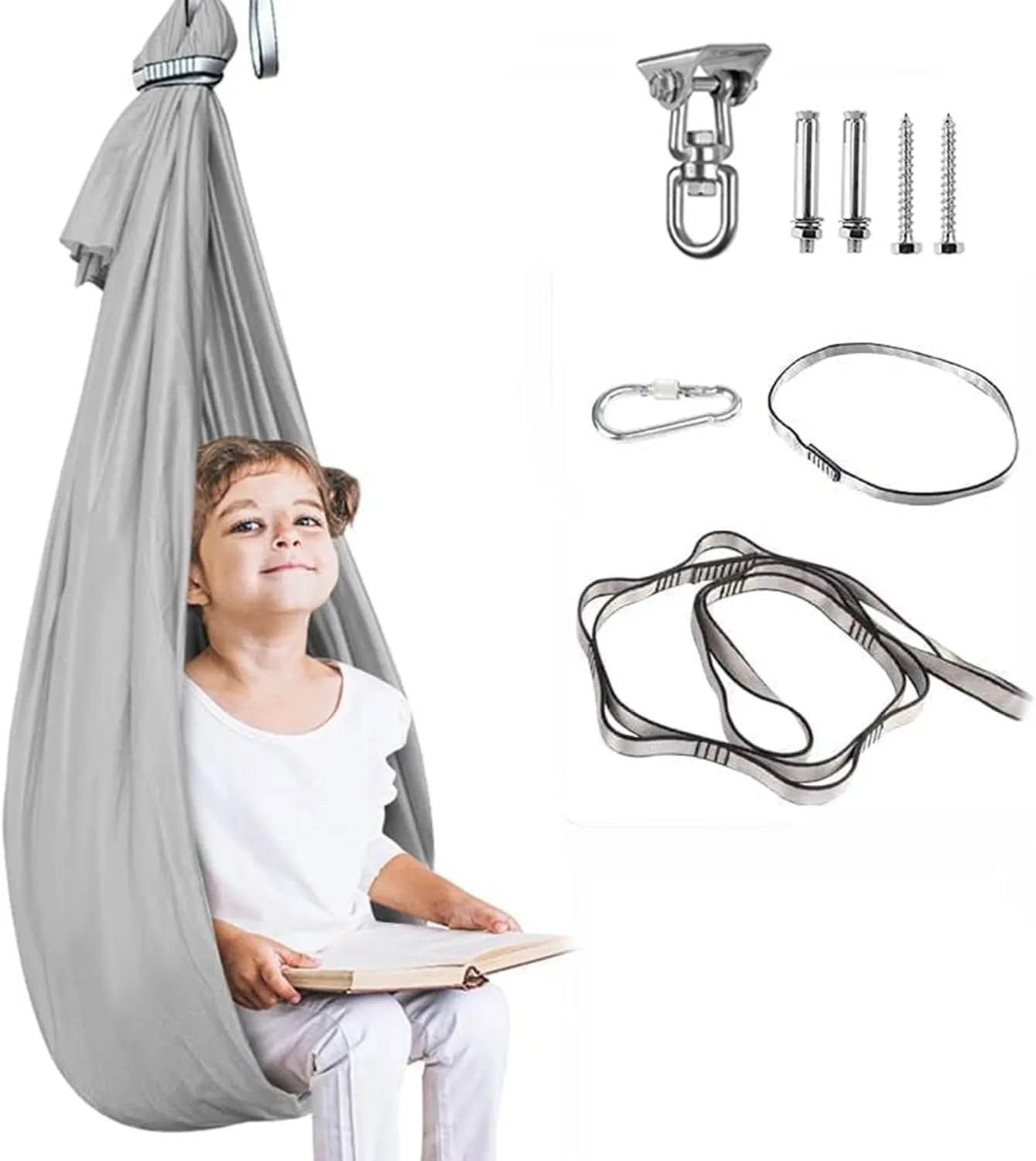 Aokitec Sensory Swing for Kids with Special Needs, Kid Swing Hammock Therapy Swing Indoor Swing for Children with Autism, ADHD, Asperger, Sensory Integration (Light Gray)