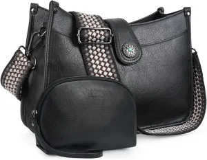 APHISON Crossbody Bags For Women Trendy 2PCS Vegan Leather Hobo Handbags Purses Wallet Set Shoulder Bucket Bag with 2 Strap