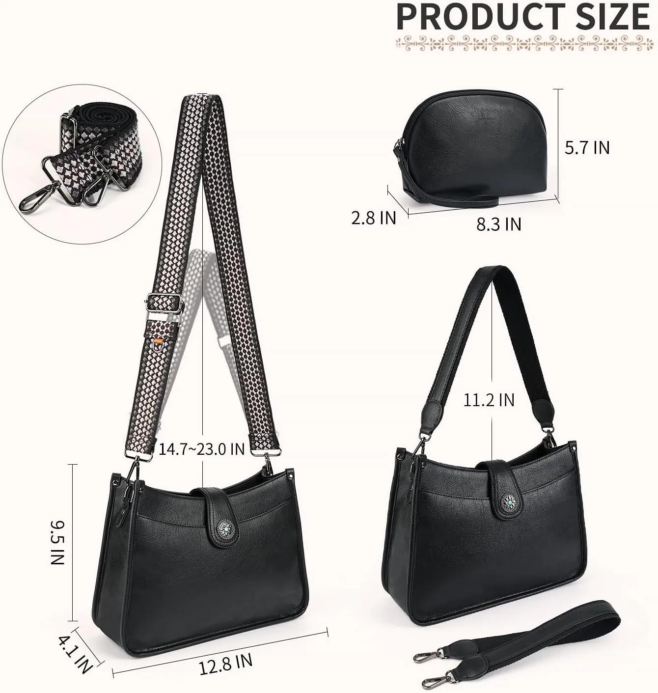 APHISON Crossbody Bags For Women Trendy 2PCS Vegan Leather Hobo Handbags Purses Wallet Set Shoulder Bucket Bag with 2 Strap