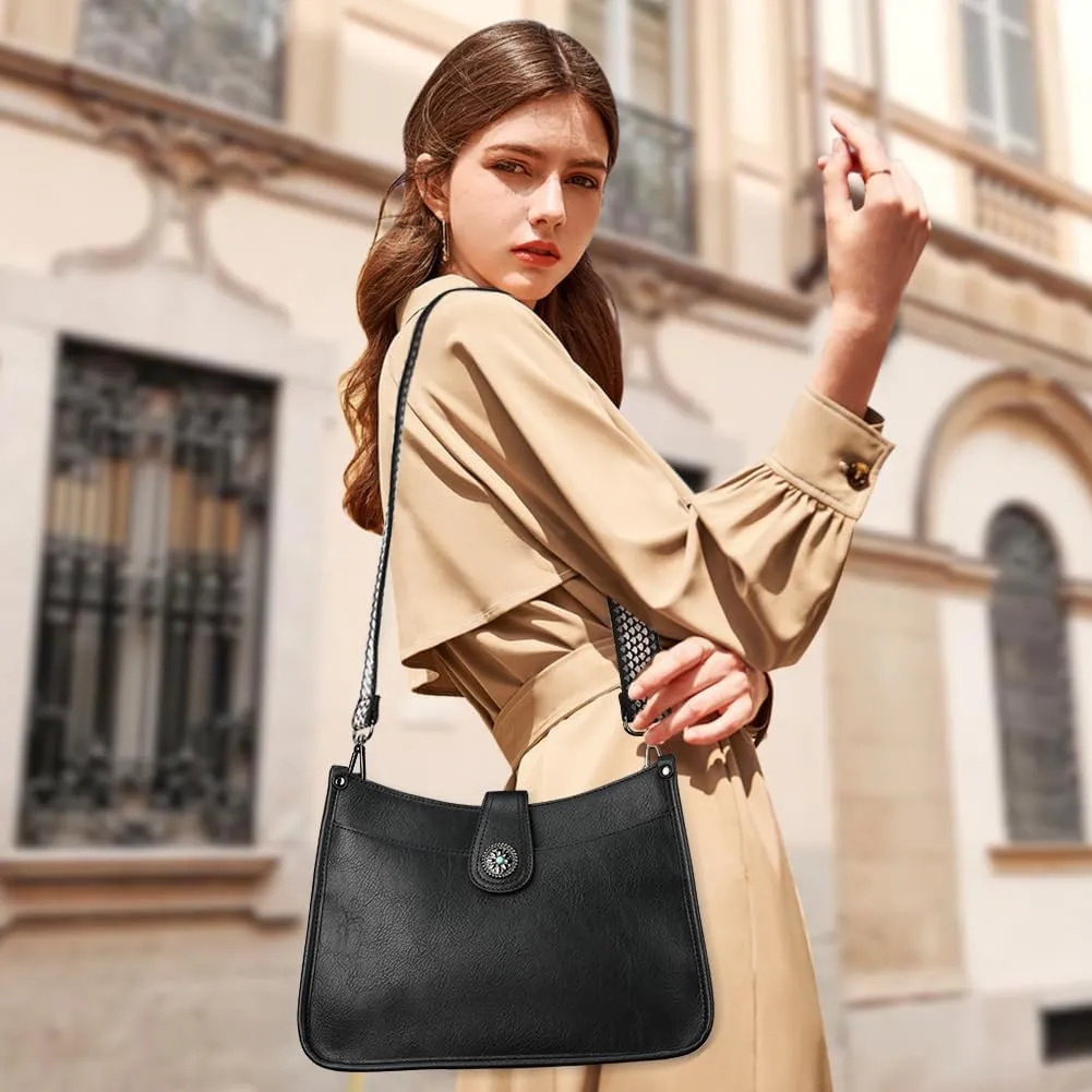APHISON Crossbody Bags For Women Trendy 2PCS Vegan Leather Hobo Handbags Purses Wallet Set Shoulder Bucket Bag with 2 Strap