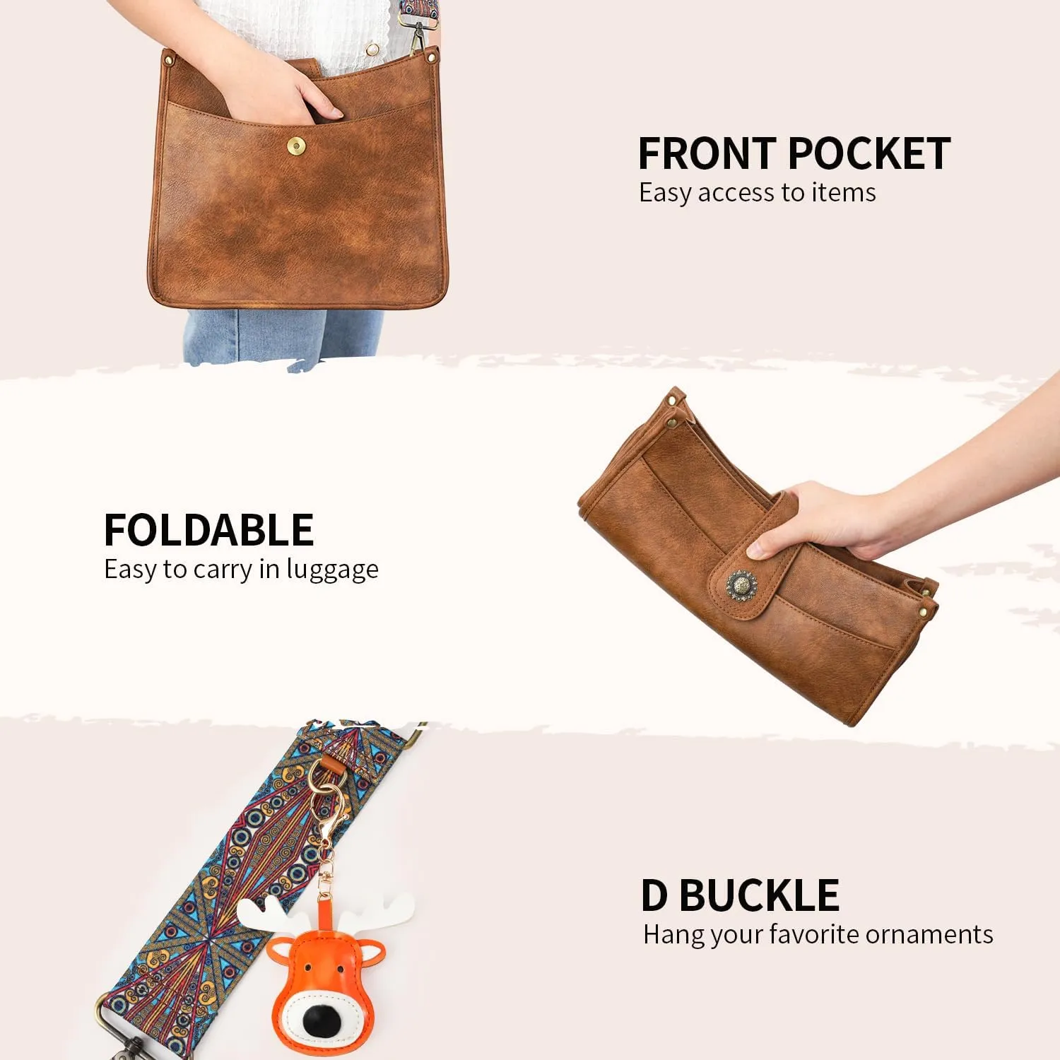 APHISON Crossbody Bags For Women Trendy, Leather Hobo Handbag Crossbody Purses Shoulder Bucket Bag with 2 Strap