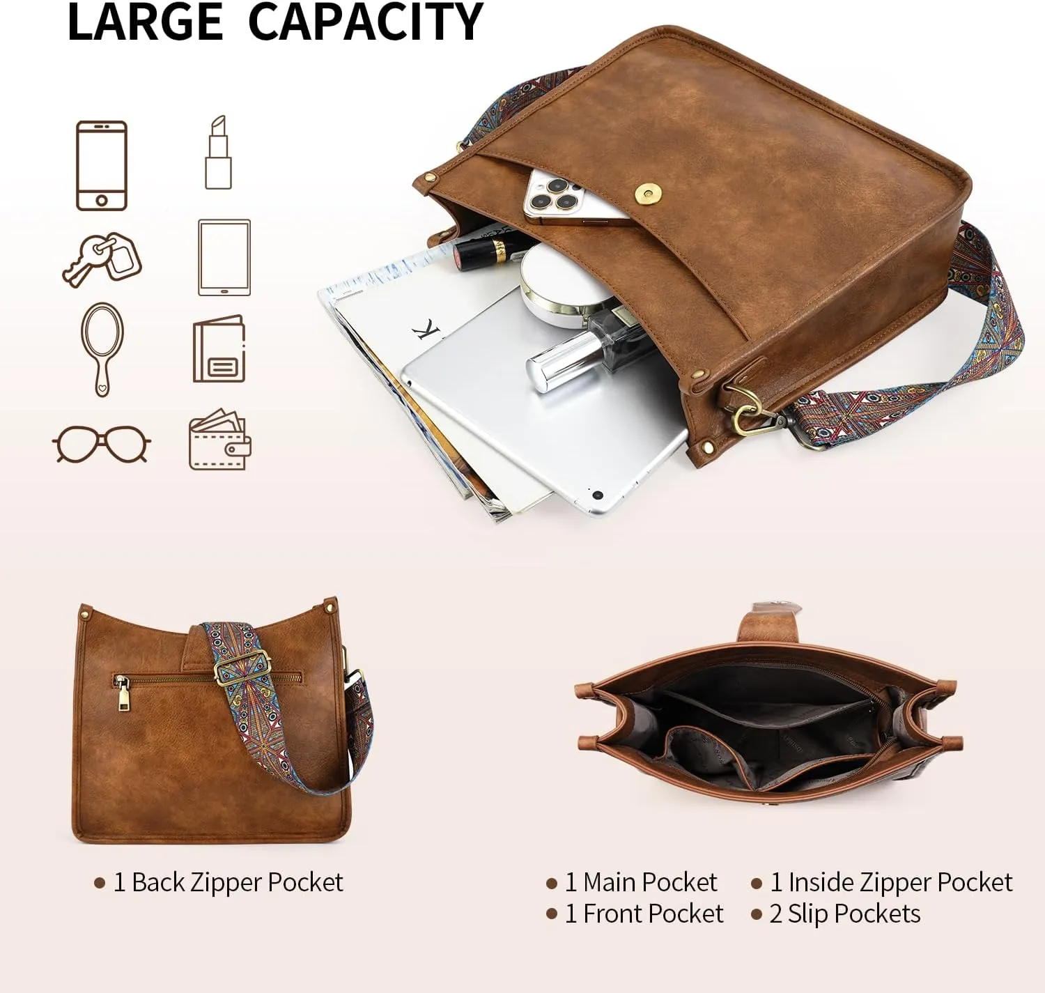 APHISON Crossbody Bags For Women Trendy, Leather Hobo Handbag Crossbody Purses Shoulder Bucket Bag with 2 Strap