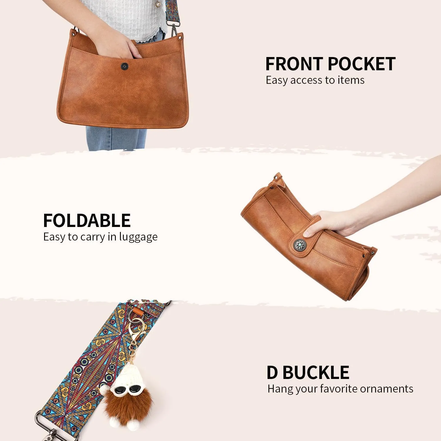 APHISON Crossbody Bags For Women Trendy, Leather Hobo Handbag Crossbody Purses Shoulder Bucket Bag with 2 Strap
