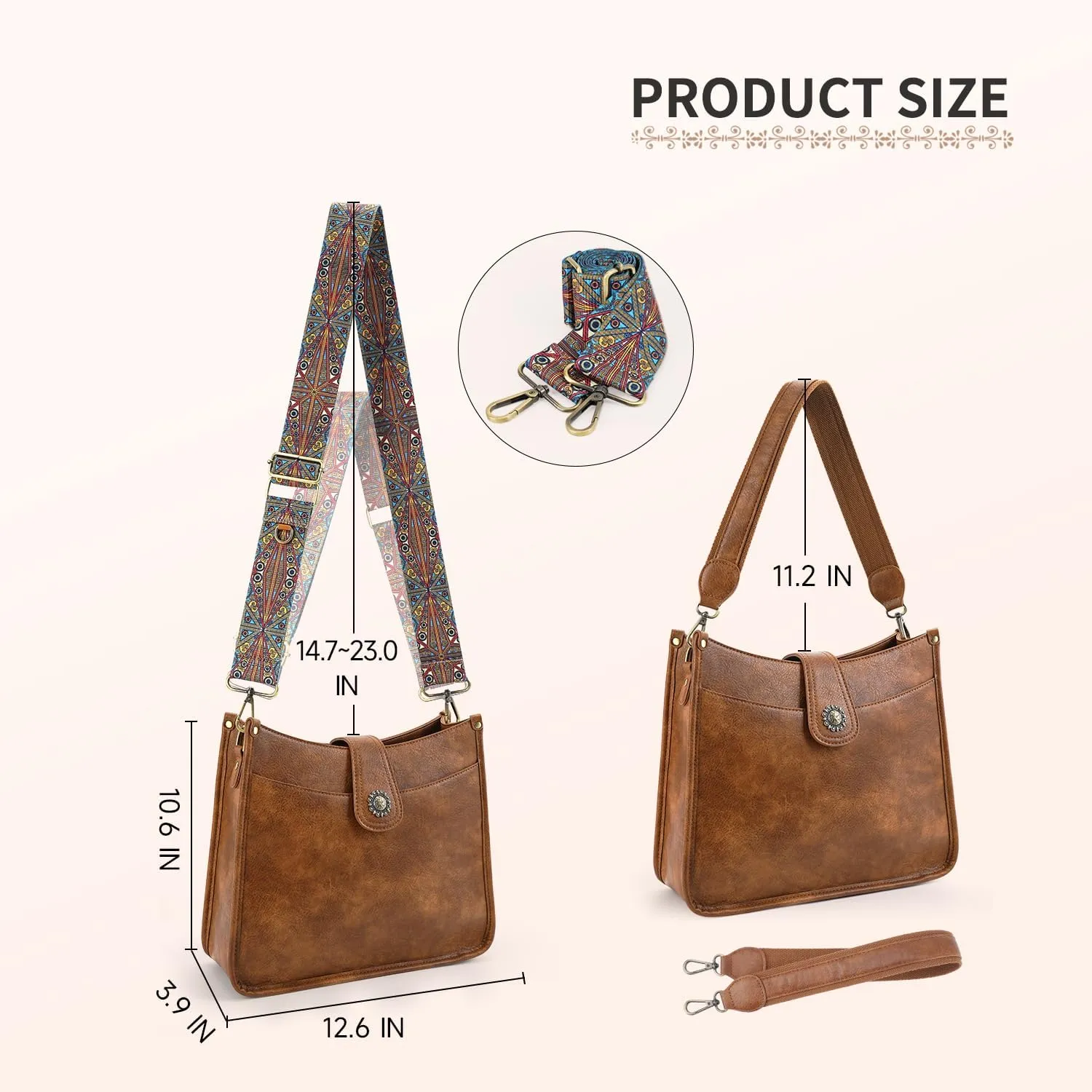 APHISON Crossbody Bags For Women Trendy, Leather Hobo Handbag Crossbody Purses Shoulder Bucket Bag with 2 Strap