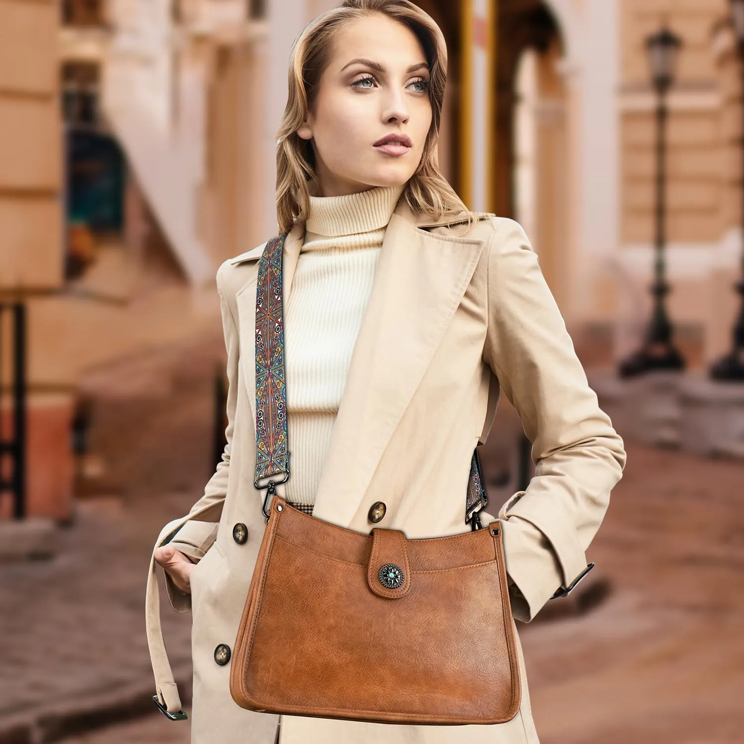 APHISON Crossbody Bags For Women Trendy, Leather Hobo Handbag Crossbody Purses Shoulder Bucket Bag with 2 Strap