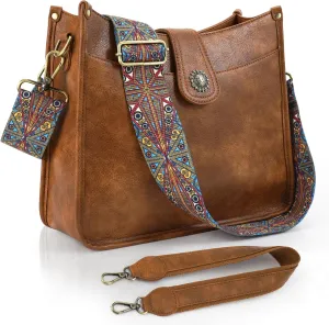 APHISON Crossbody Bags For Women Trendy, Leather Hobo Handbag Crossbody Purses Shoulder Bucket Bag with 2 Strap
