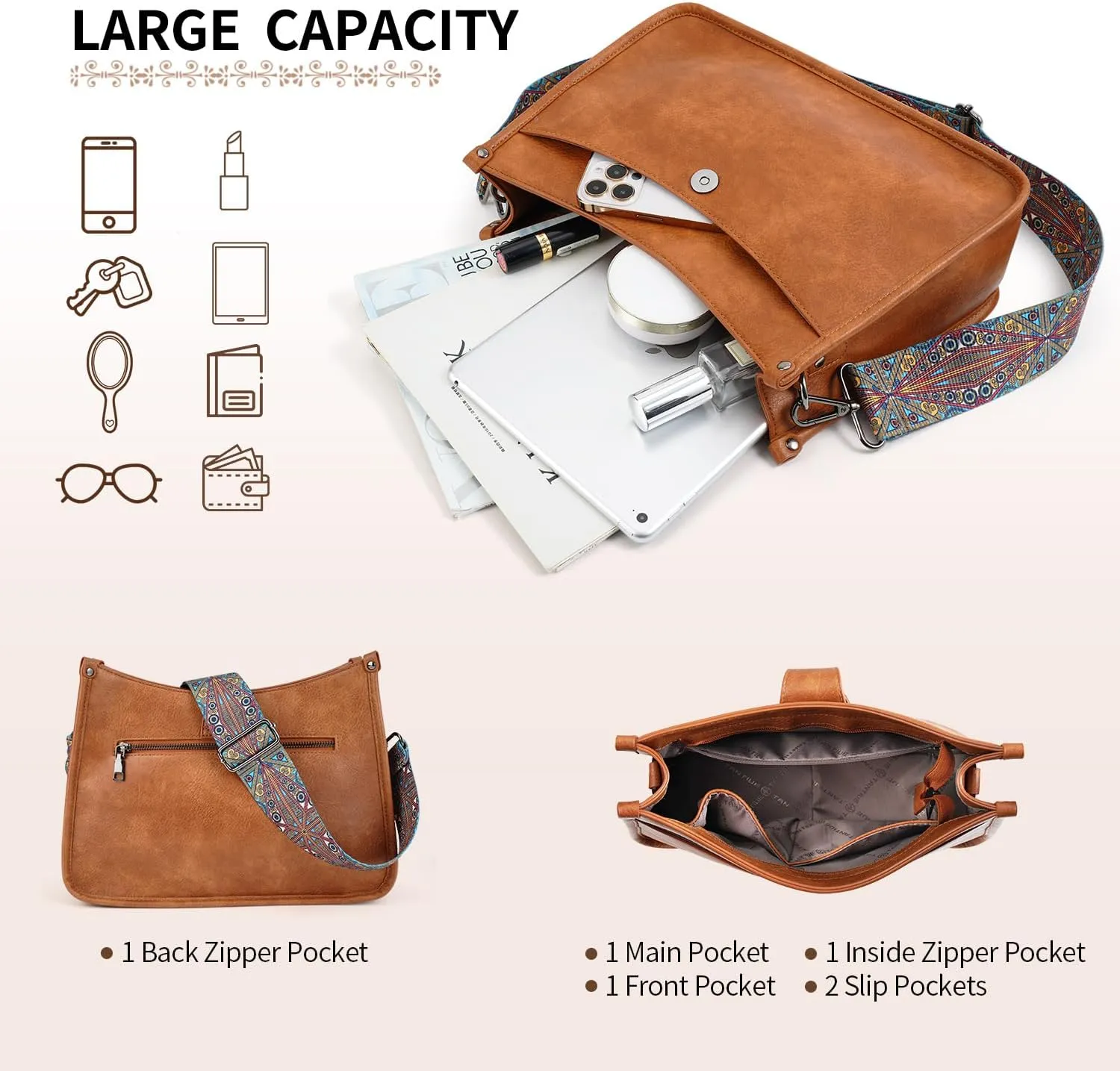 APHISON Crossbody Bags For Women Trendy, Leather Hobo Handbag Crossbody Purses Shoulder Bucket Bag with 2 Strap
