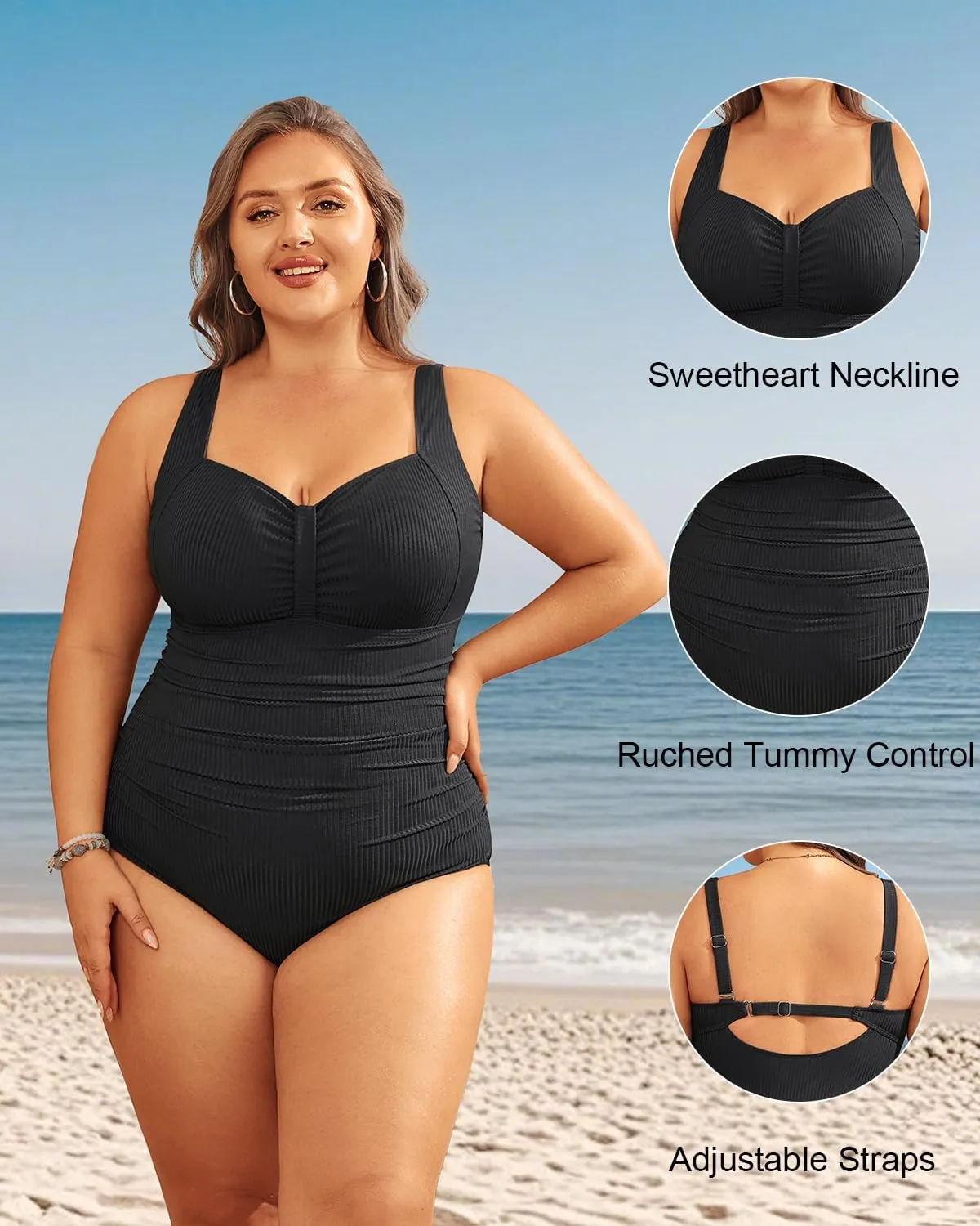Aqua Eve Plus Size One Piece Swimsuit for Women Tummhy Control Bathingsuit Plus Size Swimwear