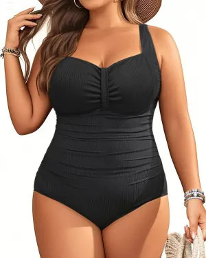 Aqua Eve Plus Size One Piece Swimsuit for Women Tummhy Control Bathingsuit Plus Size Swimwear
