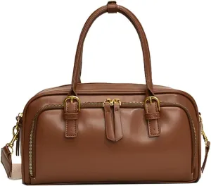 Arcadie PU Leather Top Handle Bag Multi-Pocket Bowling Bag Hobo Boston Tote Crossbody Shoulder Bag for Work Travel