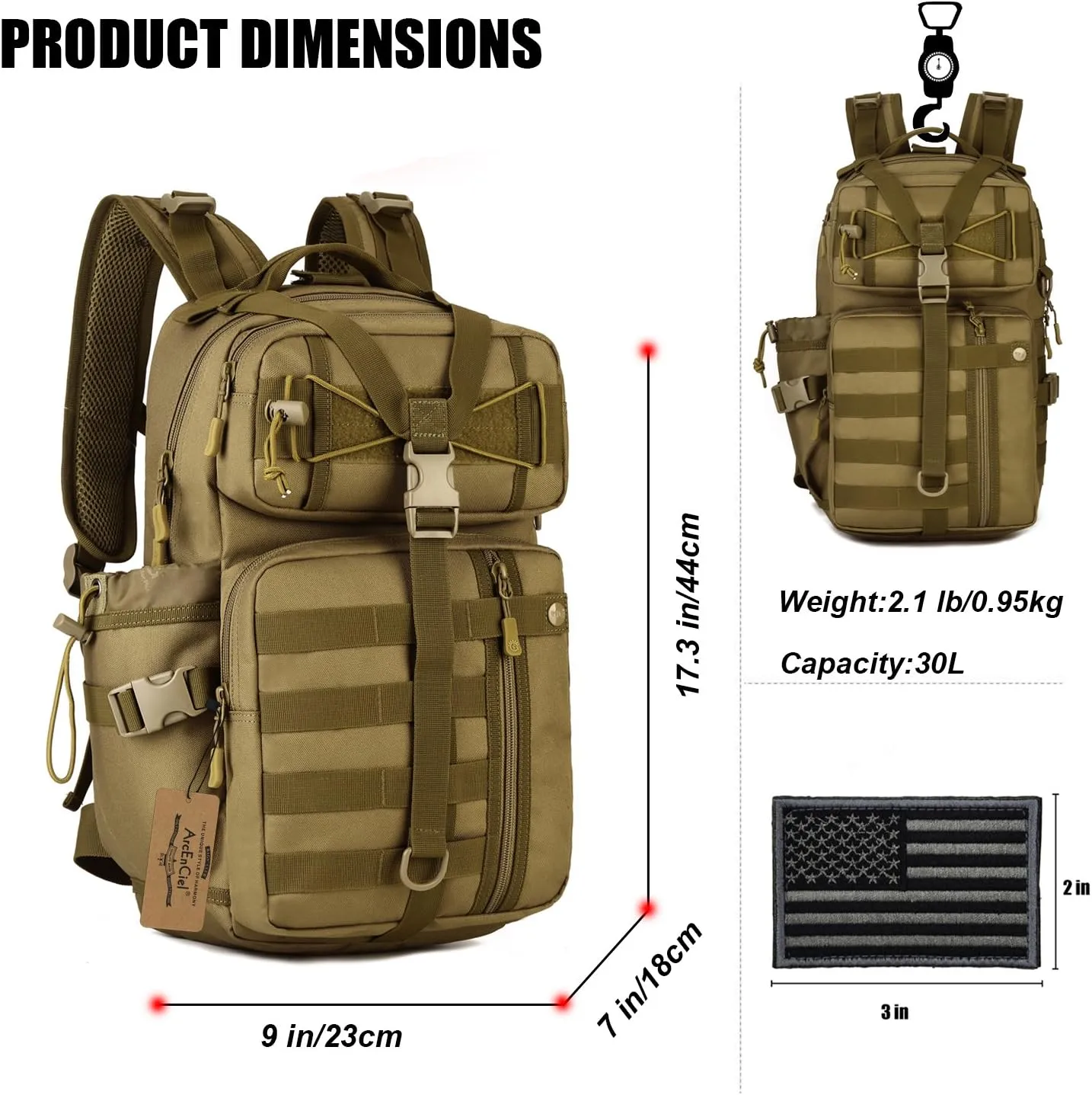 ArcEnCiel Hydration Pack Motorcycle Backpack Tactical Bag with Patch without Waterbladder