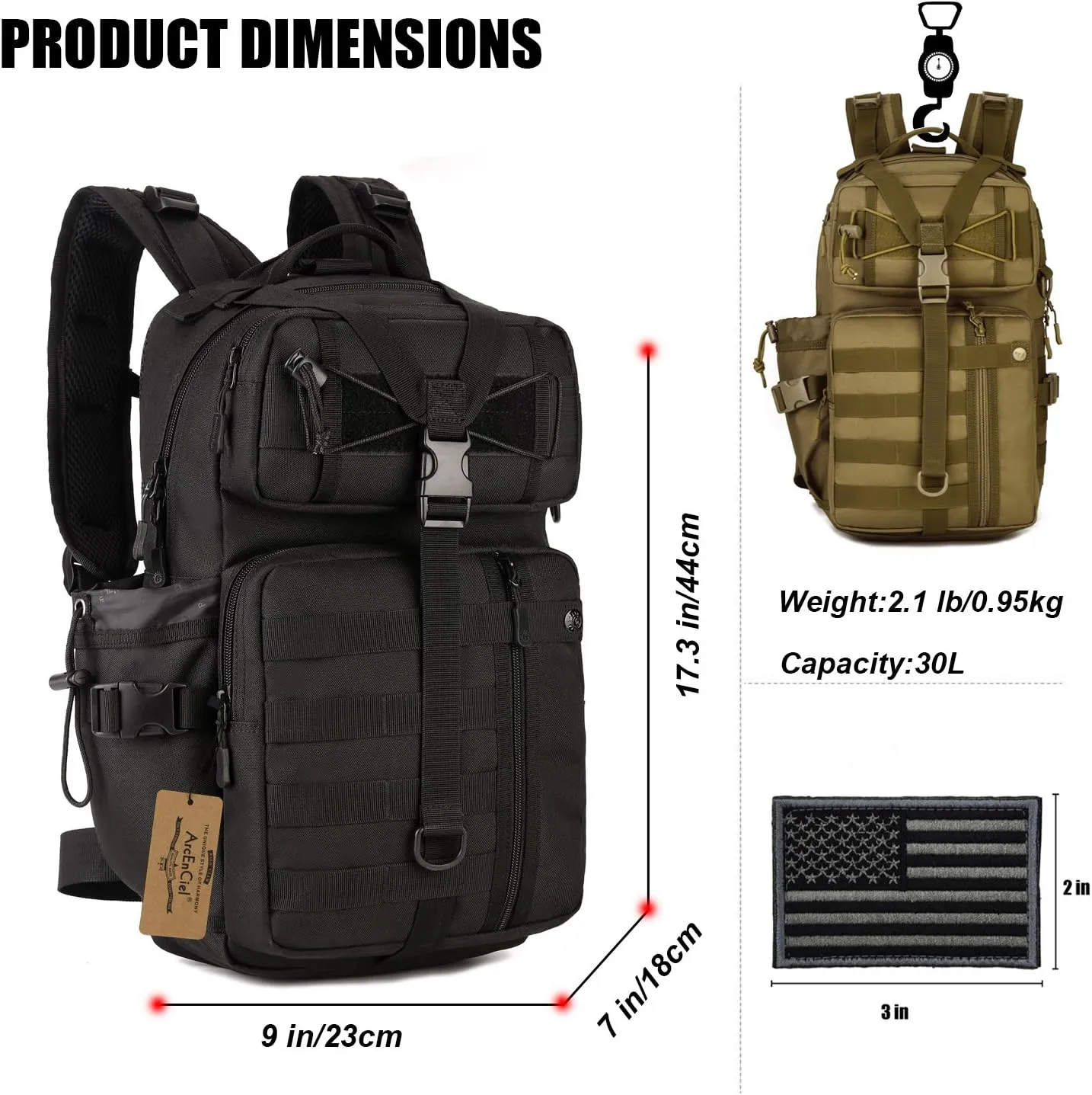 ArcEnCiel Hydration Pack Motorcycle Backpack Tactical Bag with Patch without Waterbladder