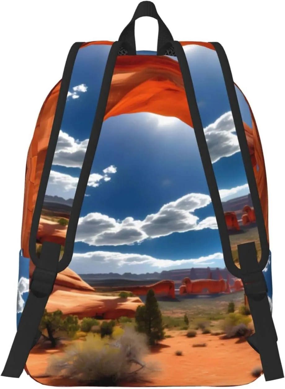 Arches National Park-Standard Print Canvas Laptop Backpack Outdoor Casual Travel Bag Daypack Book Bag For Men Women