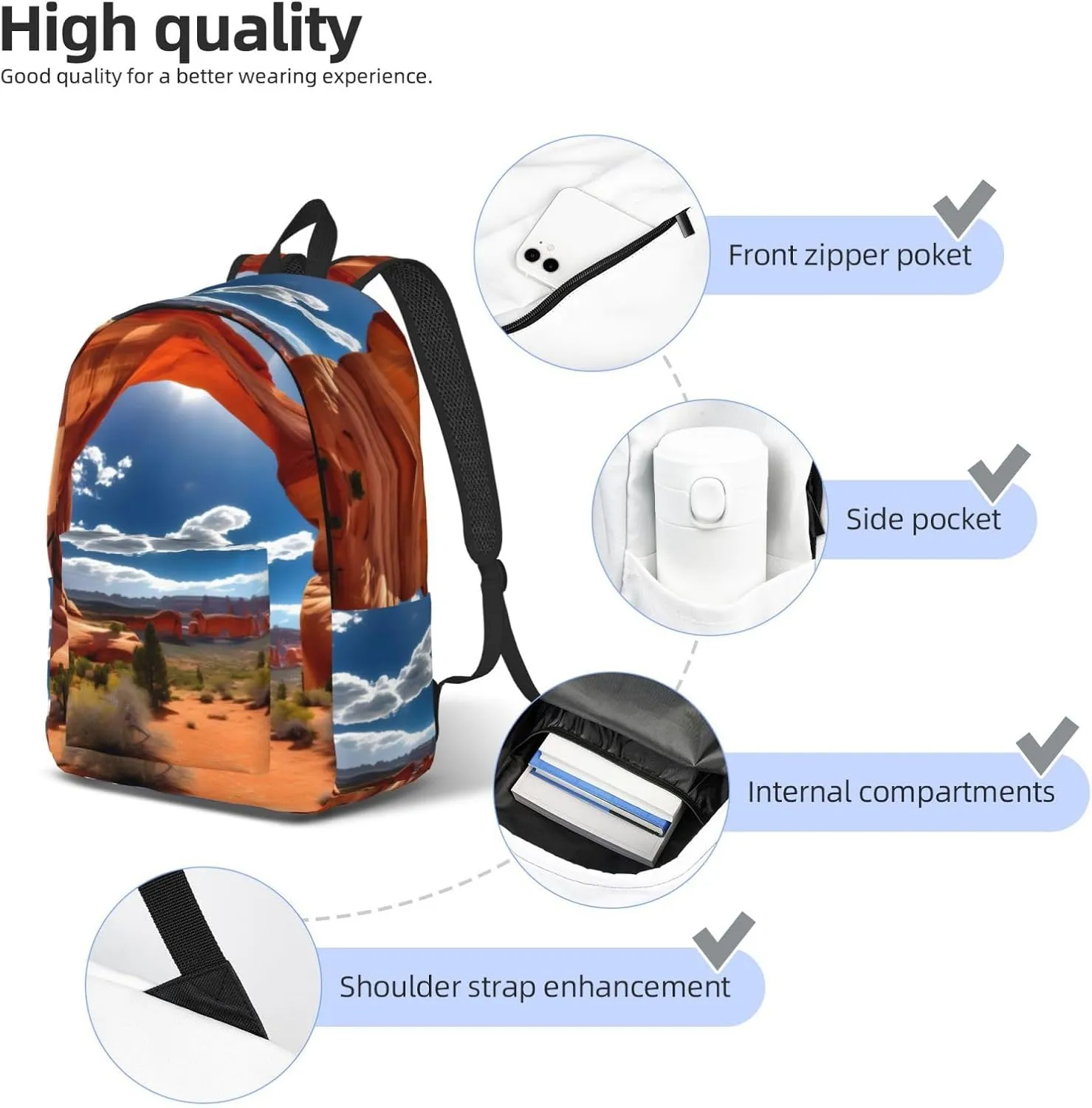 Arches National Park-Standard Print Canvas Laptop Backpack Outdoor Casual Travel Bag Daypack Book Bag For Men Women