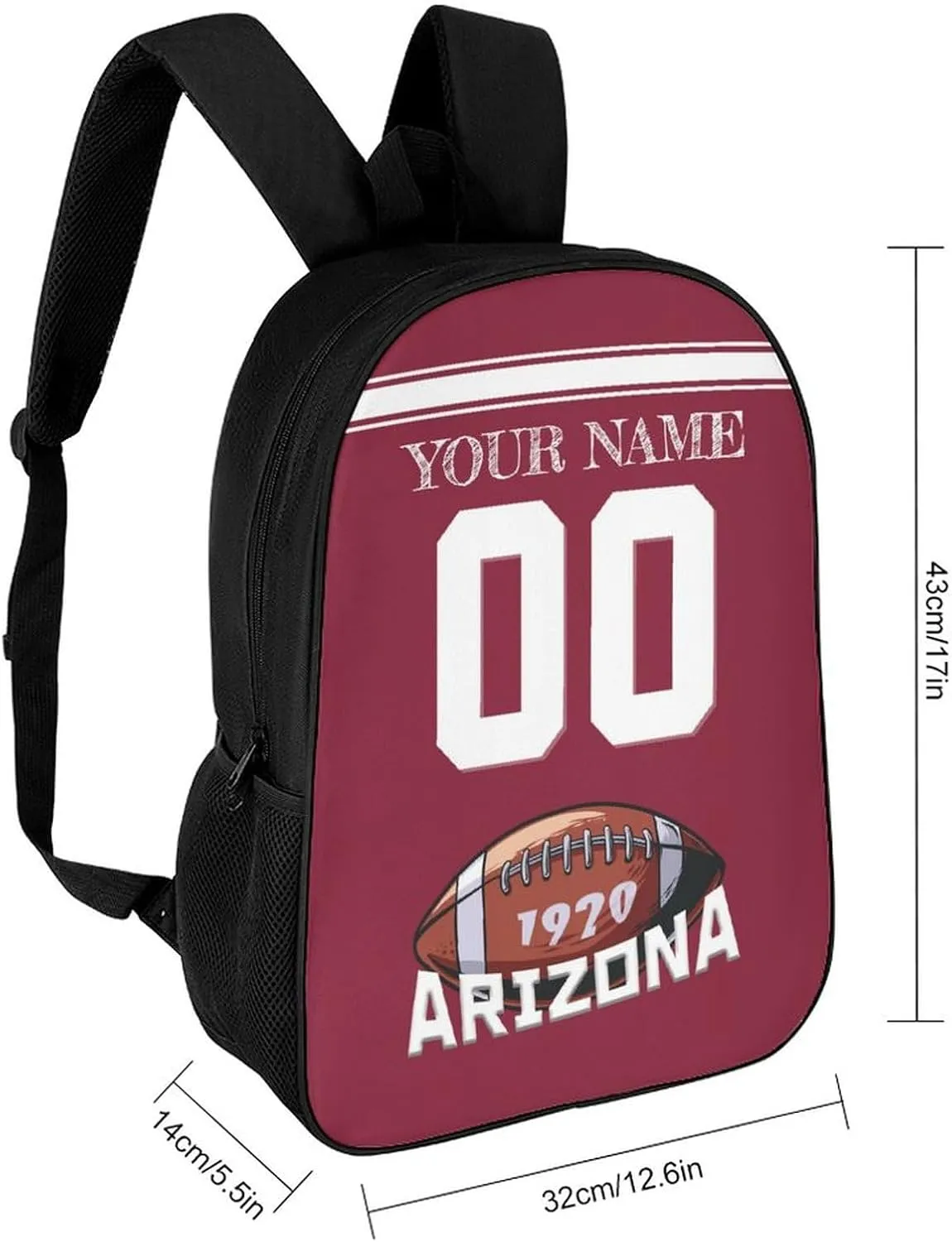 Arizona Backpack Custom Name Number Laptop Shoulder Bag Bookbag Personalized Sports Gift for Men Women Boy Girl, 17 Inch
