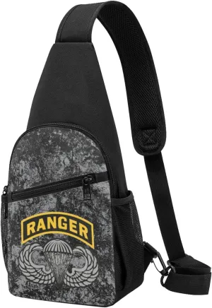 Army Ranger Tab with Airborne Wings Sling Bag Crossbody Backpack Shoulder Casual Daypack Bags for Men