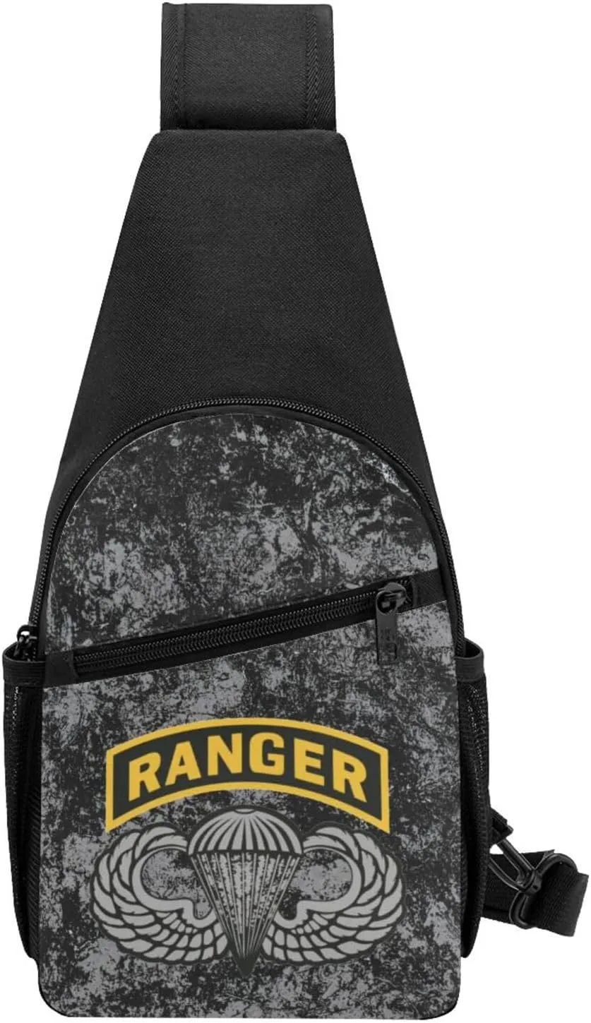 Army Ranger Tab with Airborne Wings Sling Bag Crossbody Backpack Shoulder Casual Daypack Bags for Men