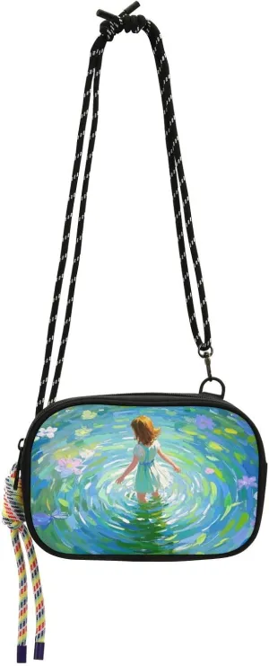Art Oil Painting Pond Girl Sling Purse Crossbody for Women Comfort with Credit Card Slots Over Shoulder Purse Walk dog