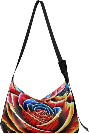 Artistic Rose Hobo Crossbody Bags for Women Leather Large Shoulder Bag Cross Body Mosaic Trendy Womens Tote Bags Handbag for Travel Shopping