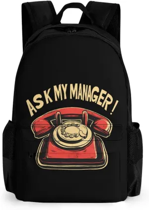 Ask My Manager Fashion Backpack Light Weight Daily Travel Hiking Laptop Shoulder Bag